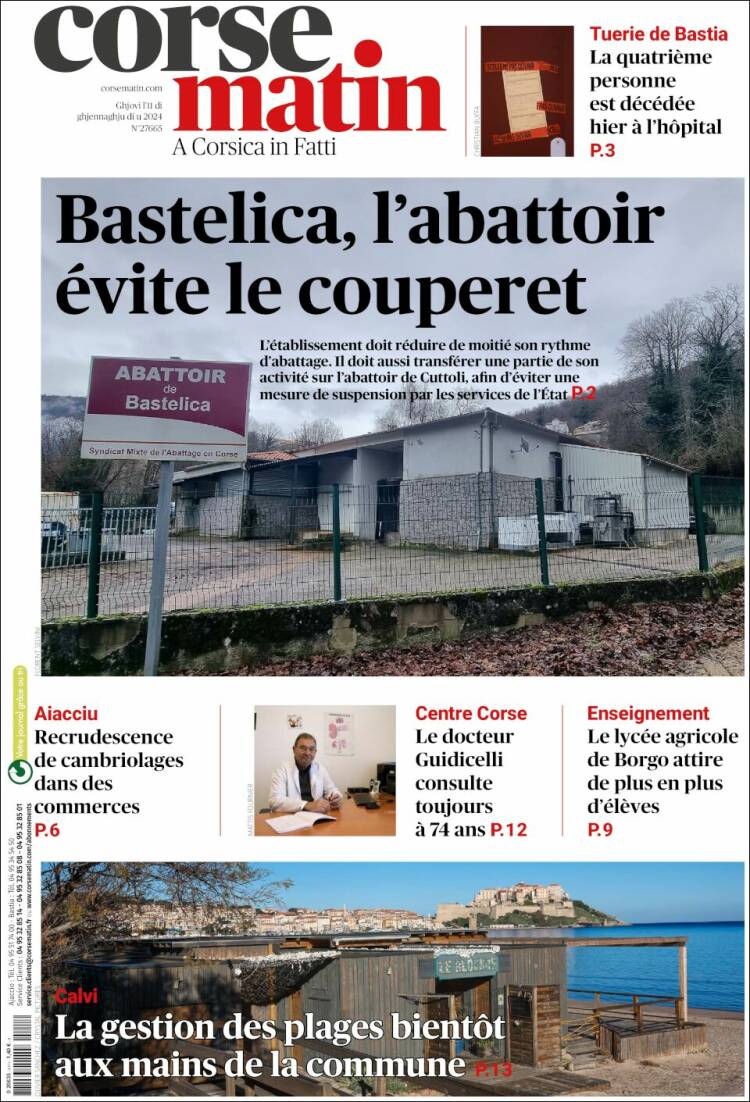 Portada de Corse-Matin (Francia)