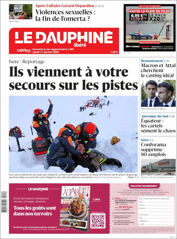 Portada de Le Dauphiné Libéré (Francia)