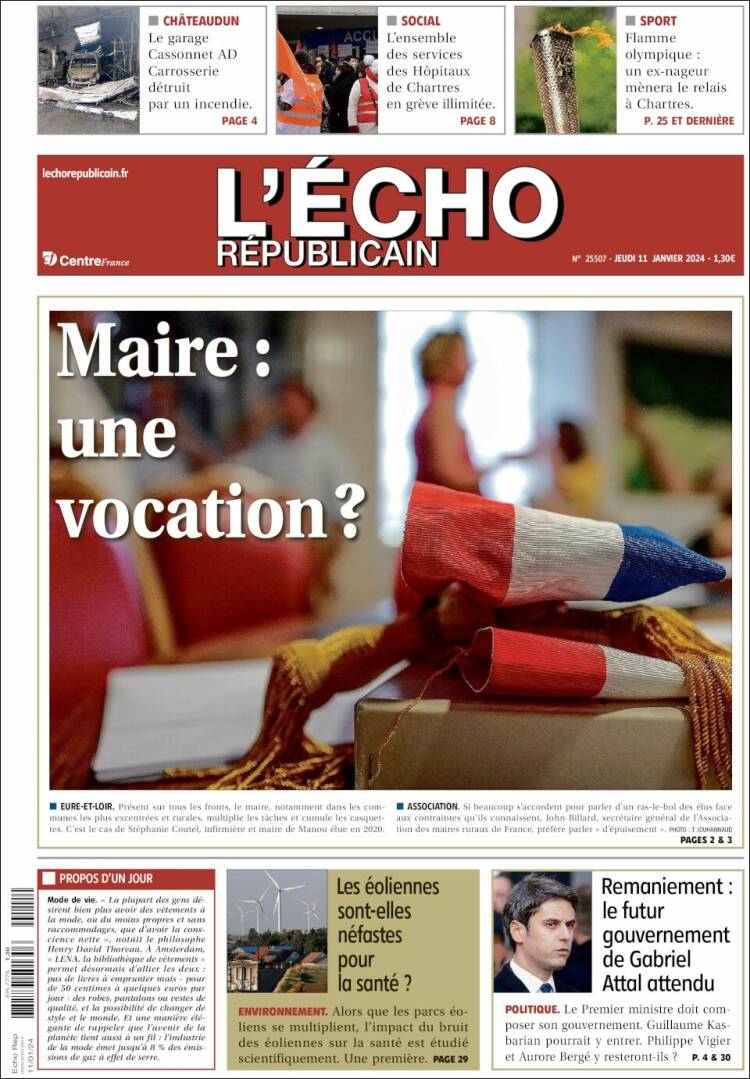 Portada de L'Echo Républicain (Francia)