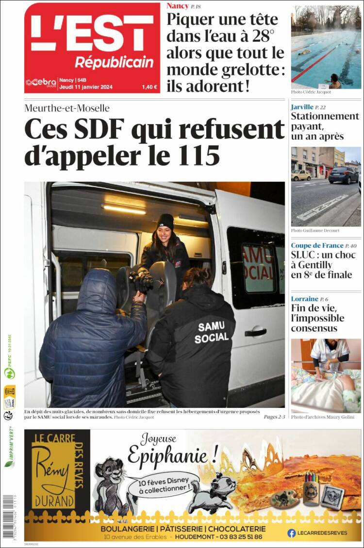 Portada de L'Est Republicain (Francia)