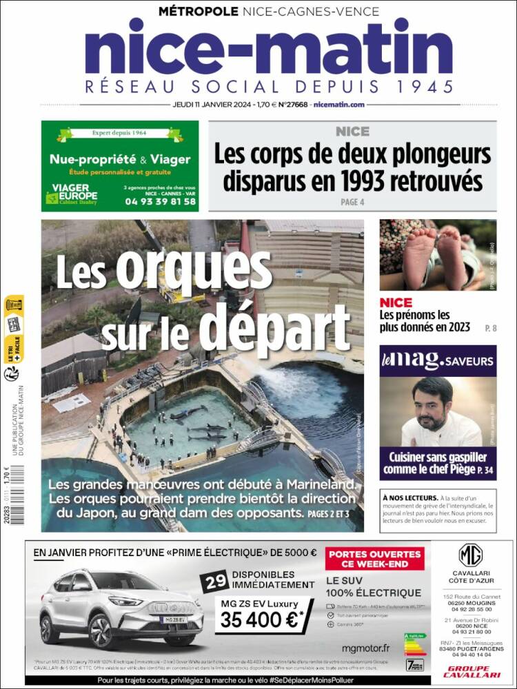 Portada de Nice-Matin (Francia)