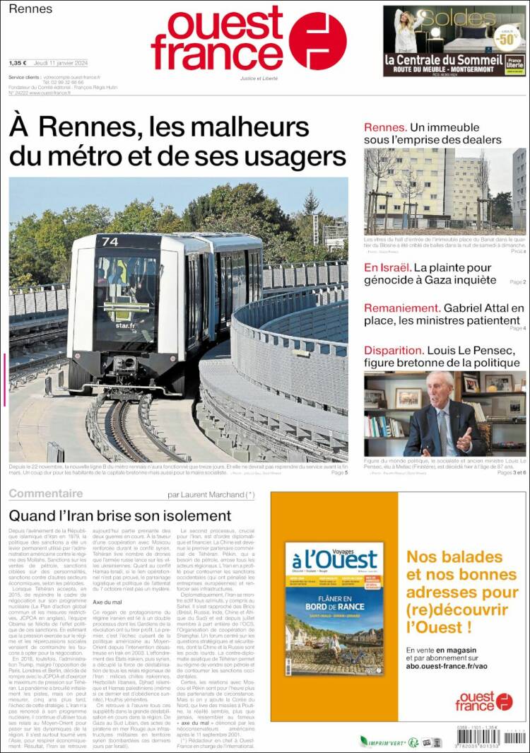 Portada de Ouest France (Francia)