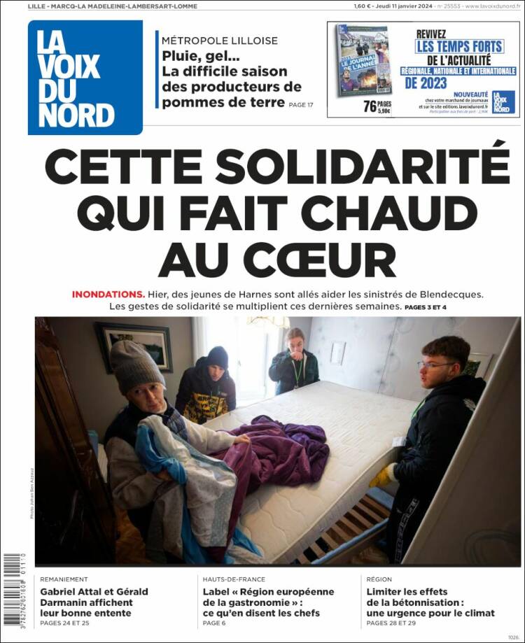 Portada de La Voix du Nord (Francia)