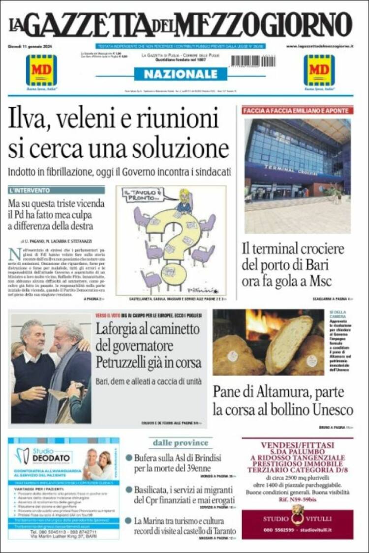 Portada de La Gazzetta del Mezzogiorno (Italia)