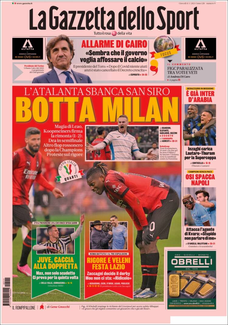 Portada de La Gazzetta dello Sport (Italia)
