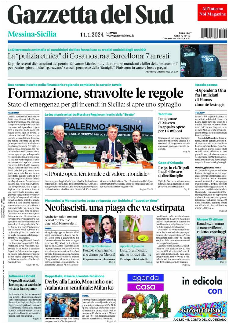 Portada de Gazzetta del Sud (Italia)