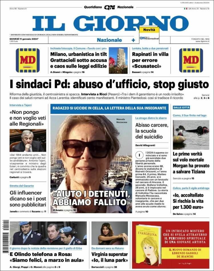 Portada de Il Giorno (Italia)