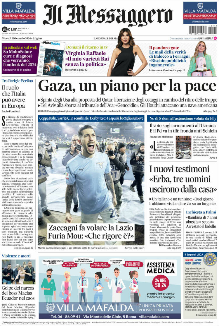 Portada de Il Messaggero (Italia)