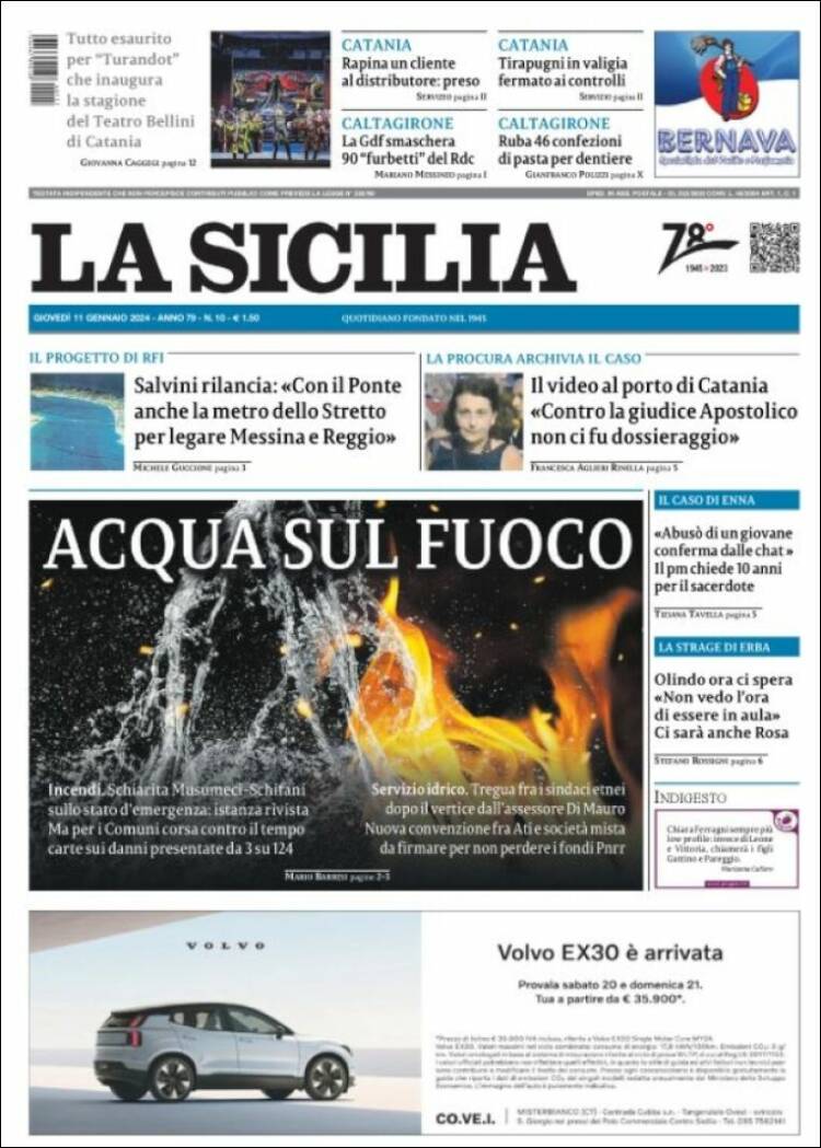 Portada de La Sicilia (Italia)