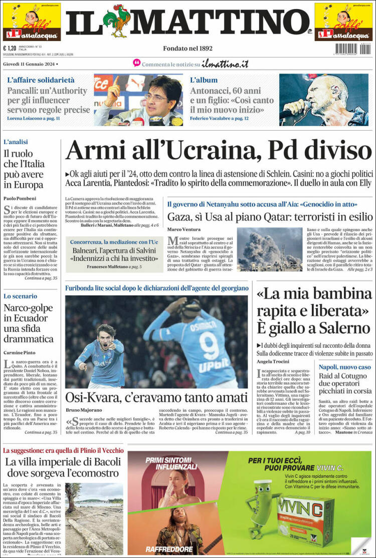 Portada de Il Mattino (Italia)