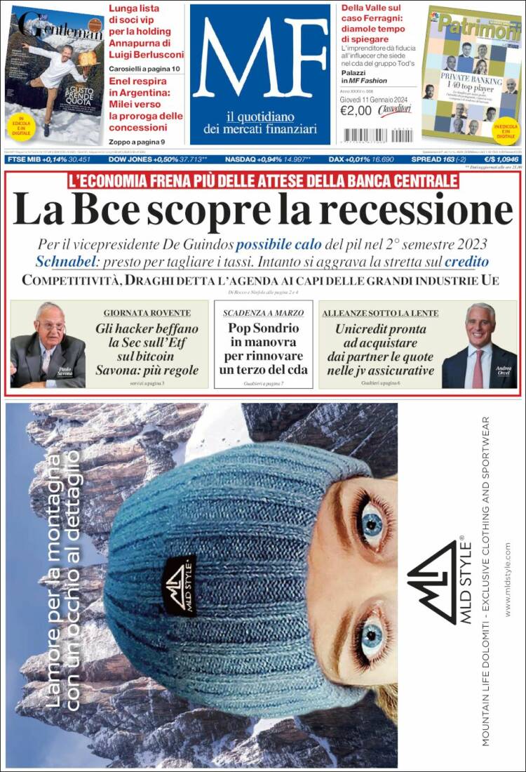 Portada de Milano Finanza (Italia)