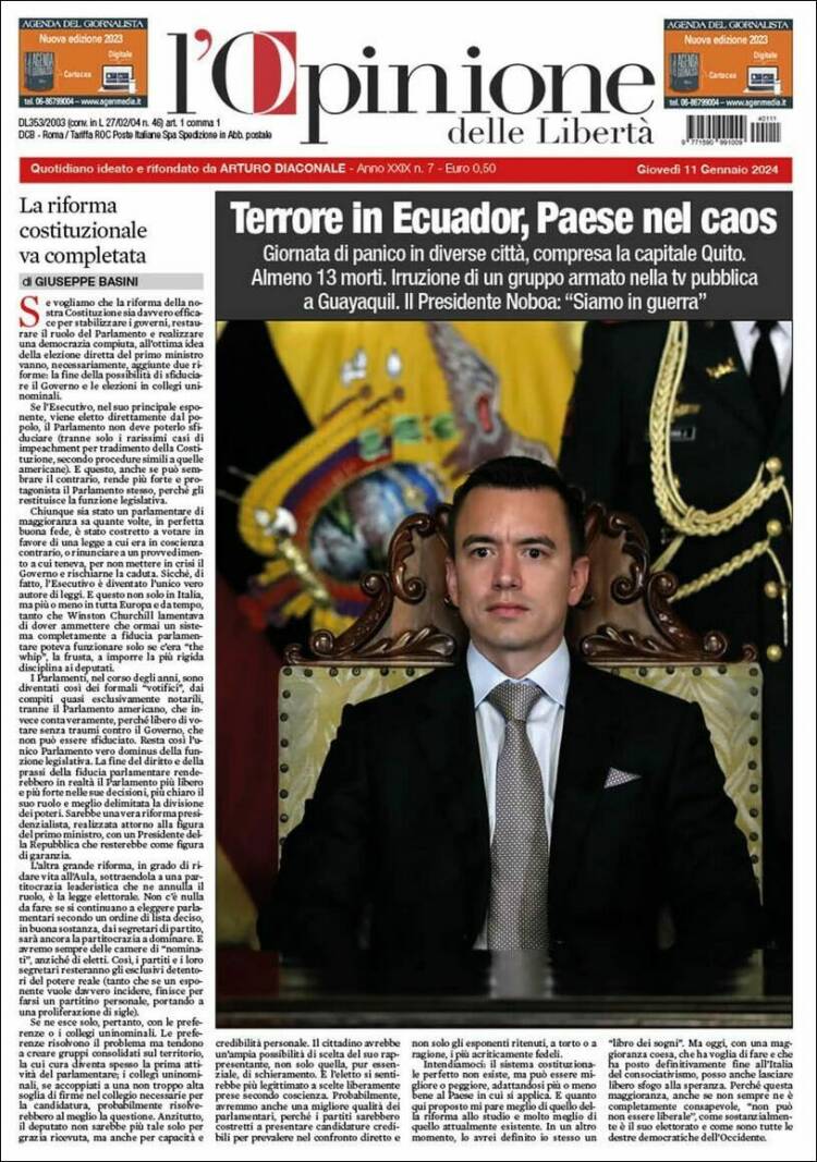 Portada de L'Opinione  delle Libertà (Italia)