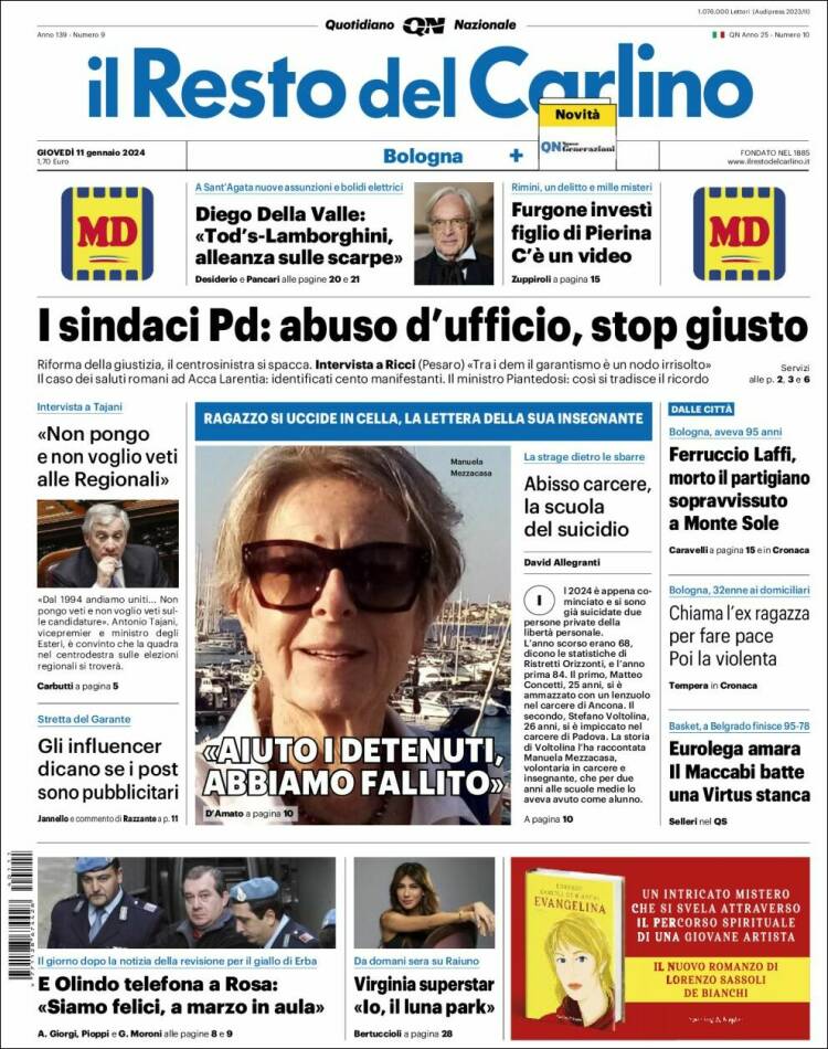 Portada de Il Resto del Carlino (Italia)