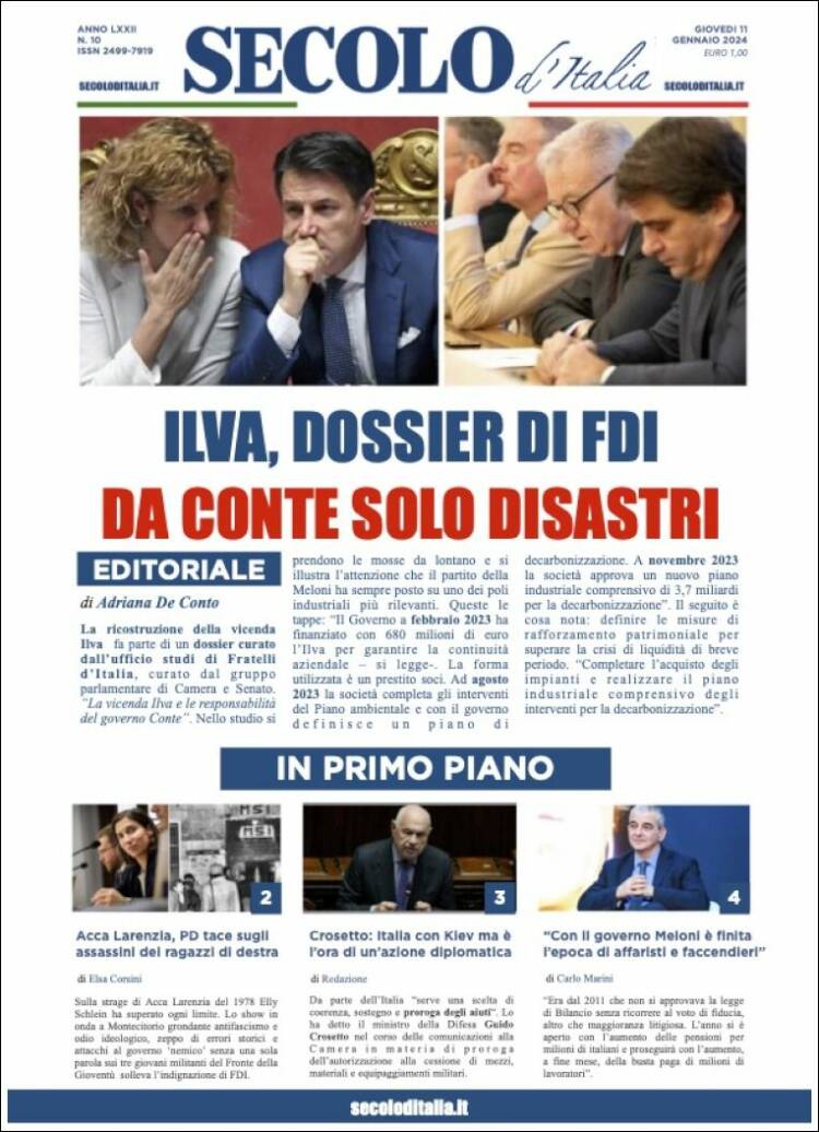 Portada de Secolo d'Italia (Italia)