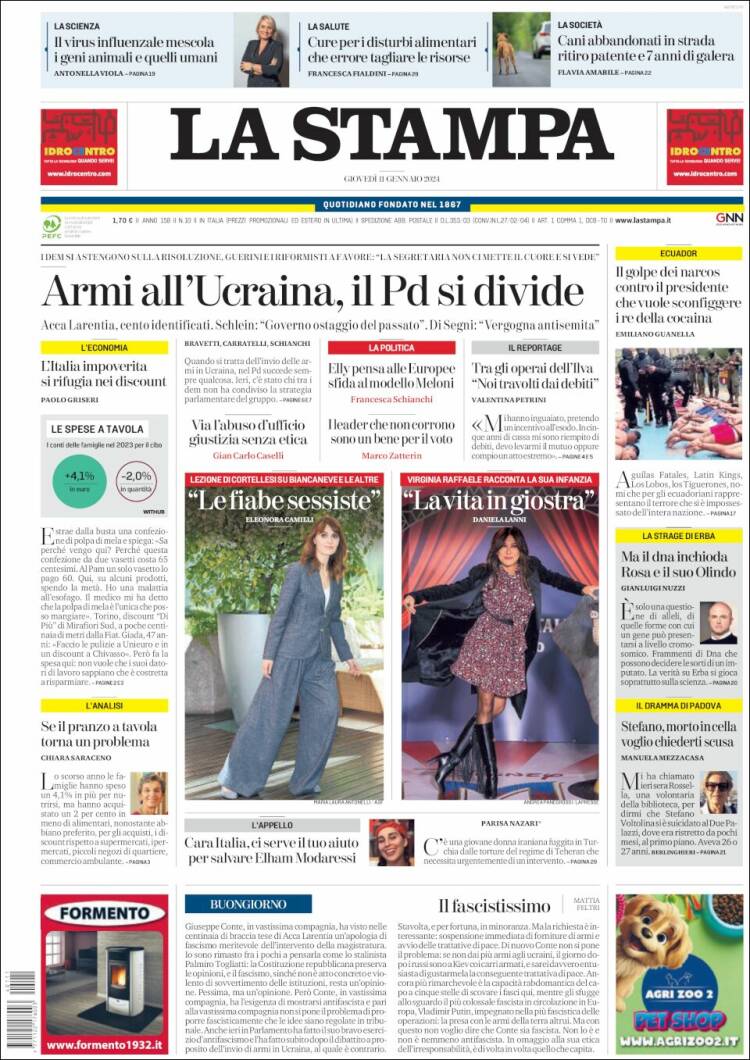 Portada de La Stampa (Italia)