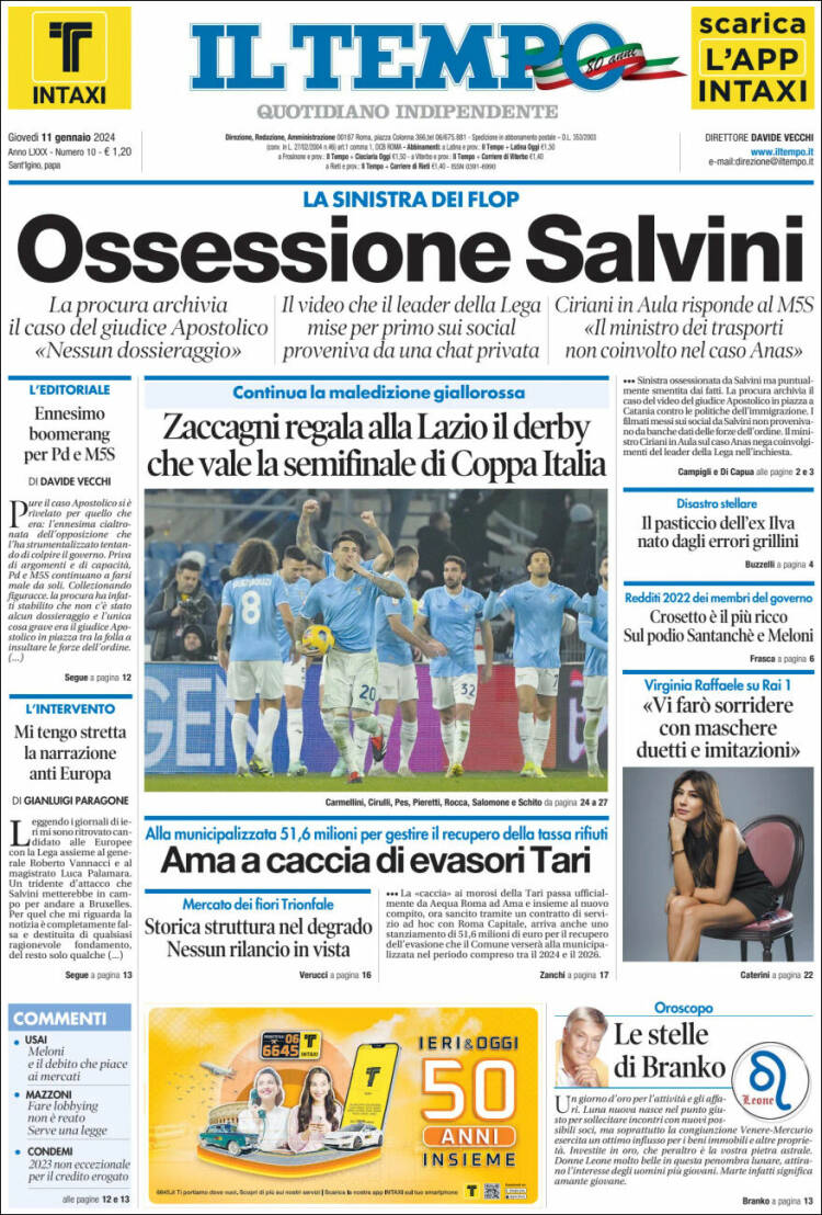 Portada de Il Tempo (Italia)