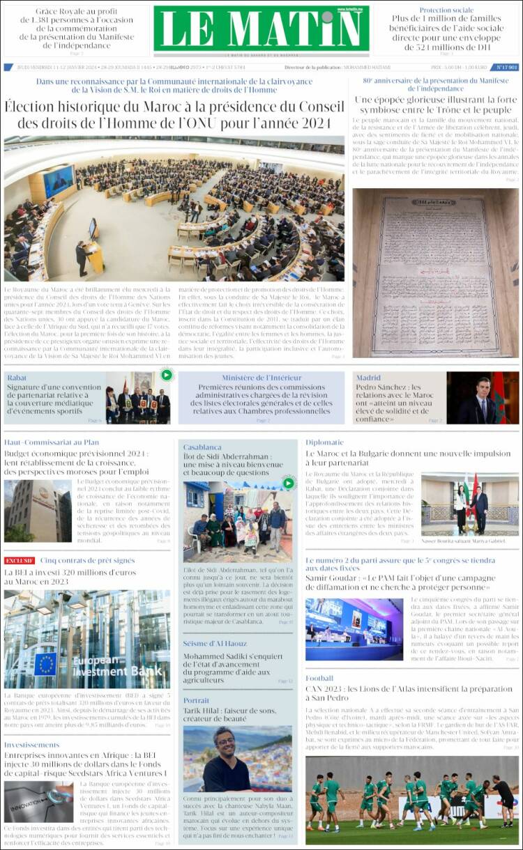 Portada de Le Matin (Marruecos)