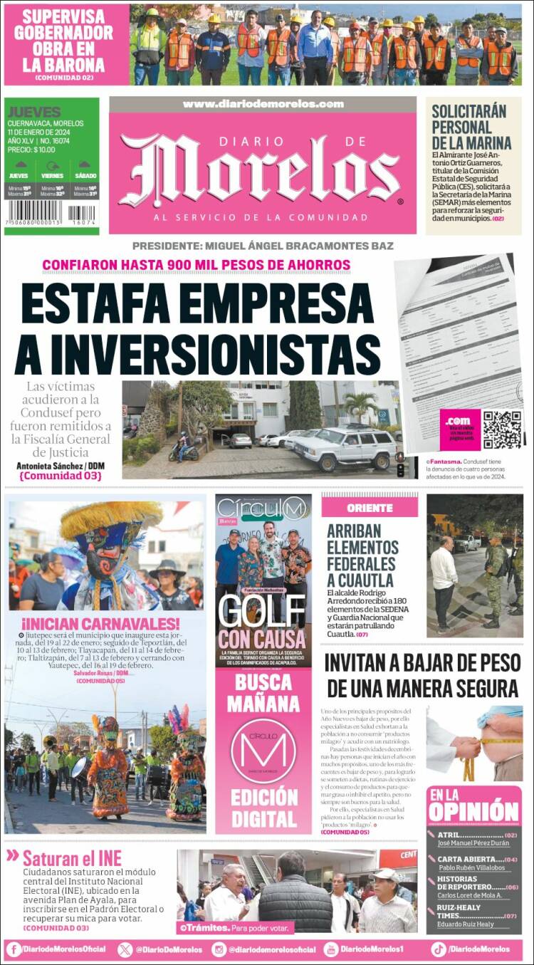 Portada de Diario de Morelos (México)