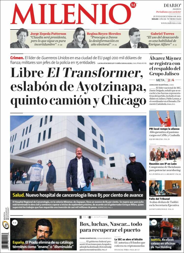 Portada de Milenio - Jalisco (México)