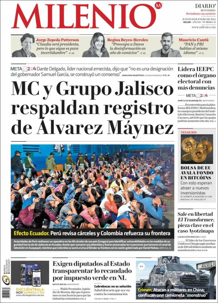 Portada de Milenio de Monterrey (México)