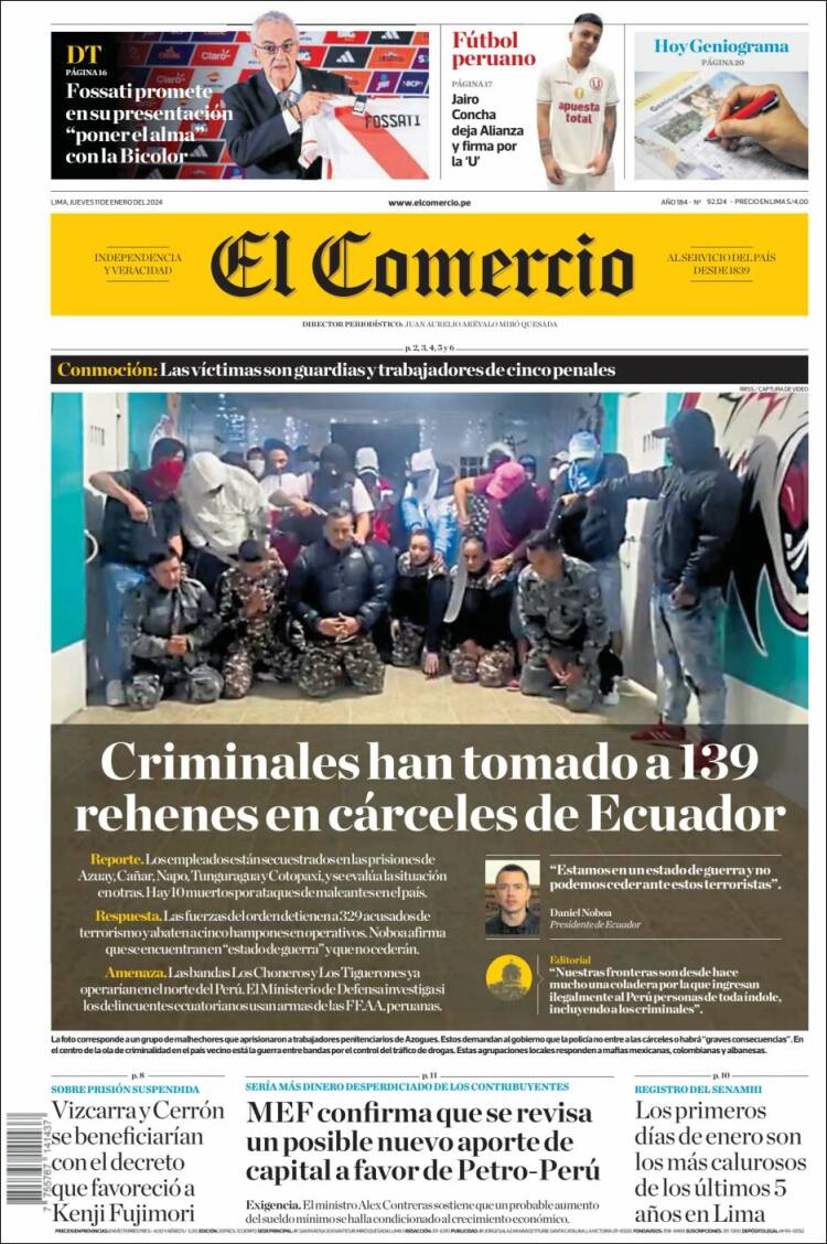 Portada de El Comercio (Per&uacute;)