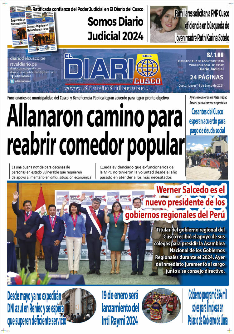 Portada de El Diario del Cusco (Per&uacute;)