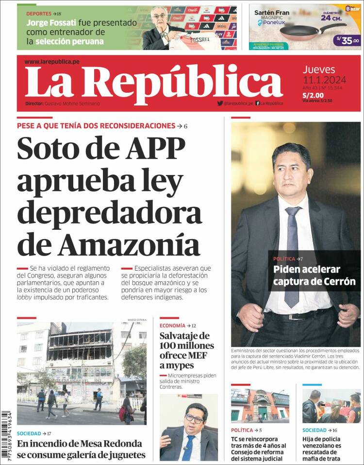 Portada de La Republica (Per&uacute;)