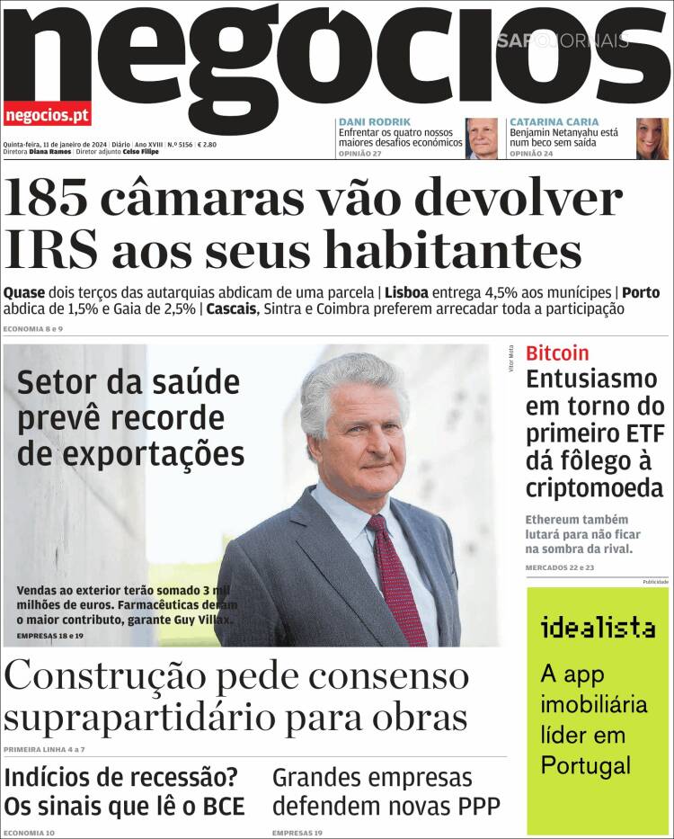 Portada de Jornal de Negócios (Portugal)