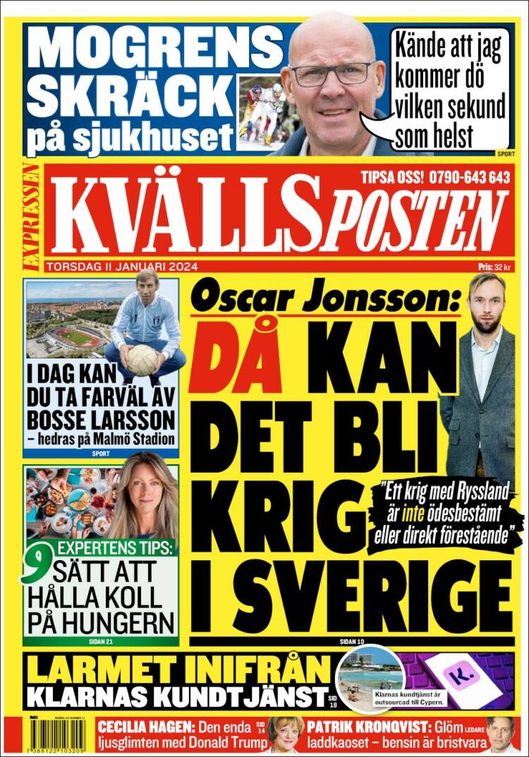 Portada de Kvällsposten (Suecia)