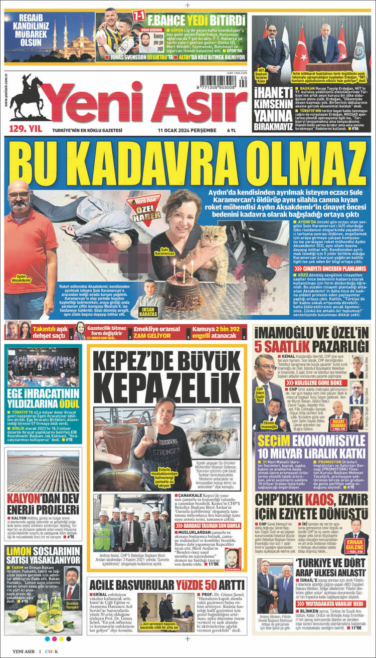 Portada de Yeni Asır (Turqu&iacute;a)