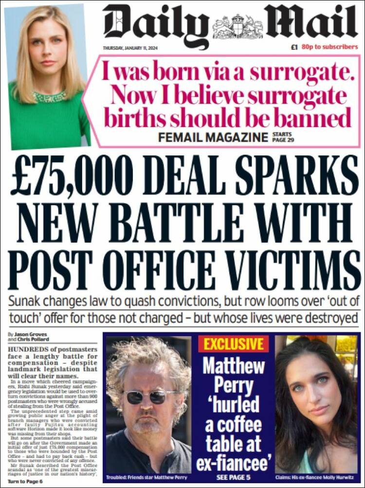 Portada de Daily Mail (Reino Unido)