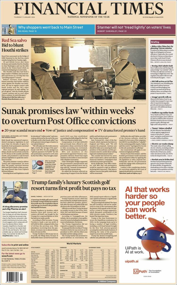 Portada de Financial Times (Reino Unido)