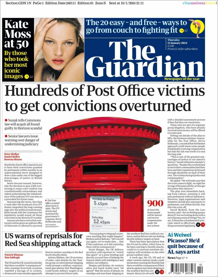 Portada de The Guardian (Reino Unido)