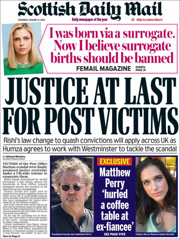 Portada de Scottish Daily Mail (Reino Unido)