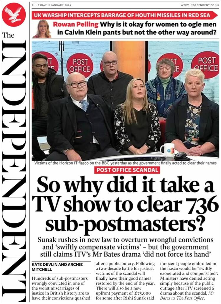 Portada de The Independent (Reino Unido)