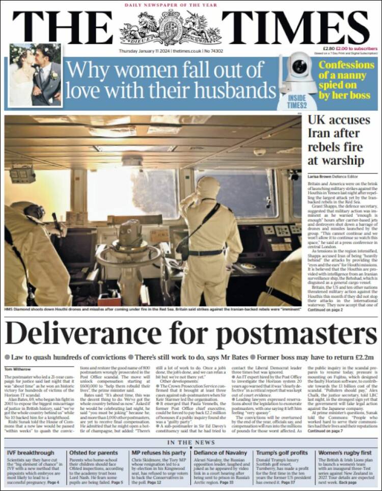 Portada de The Times (Reino Unido)