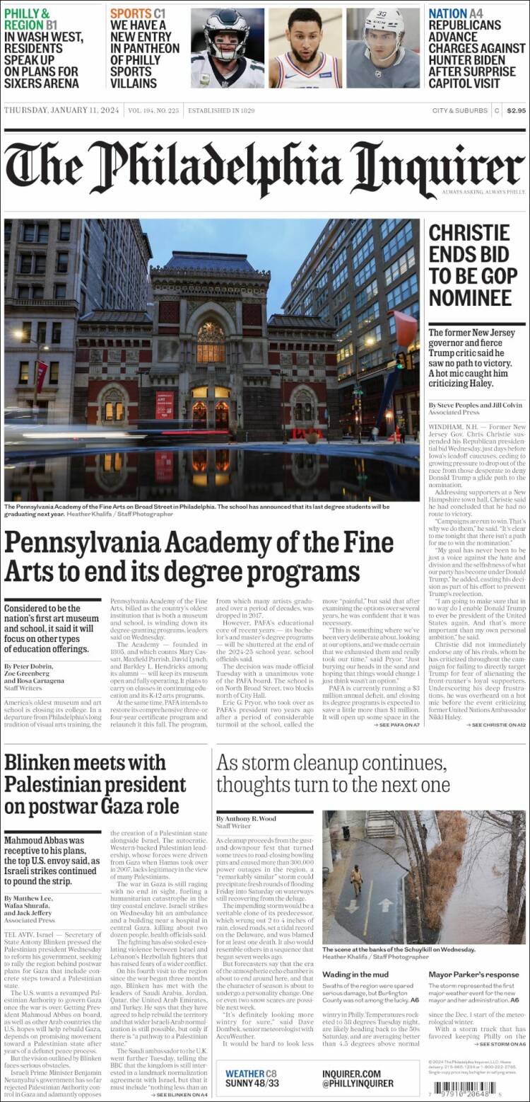 Portada de Philadelphia Inquirer (USA)