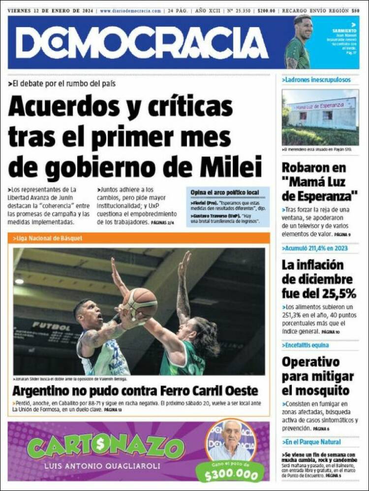 Portada de Diario Democracia (Argentina)