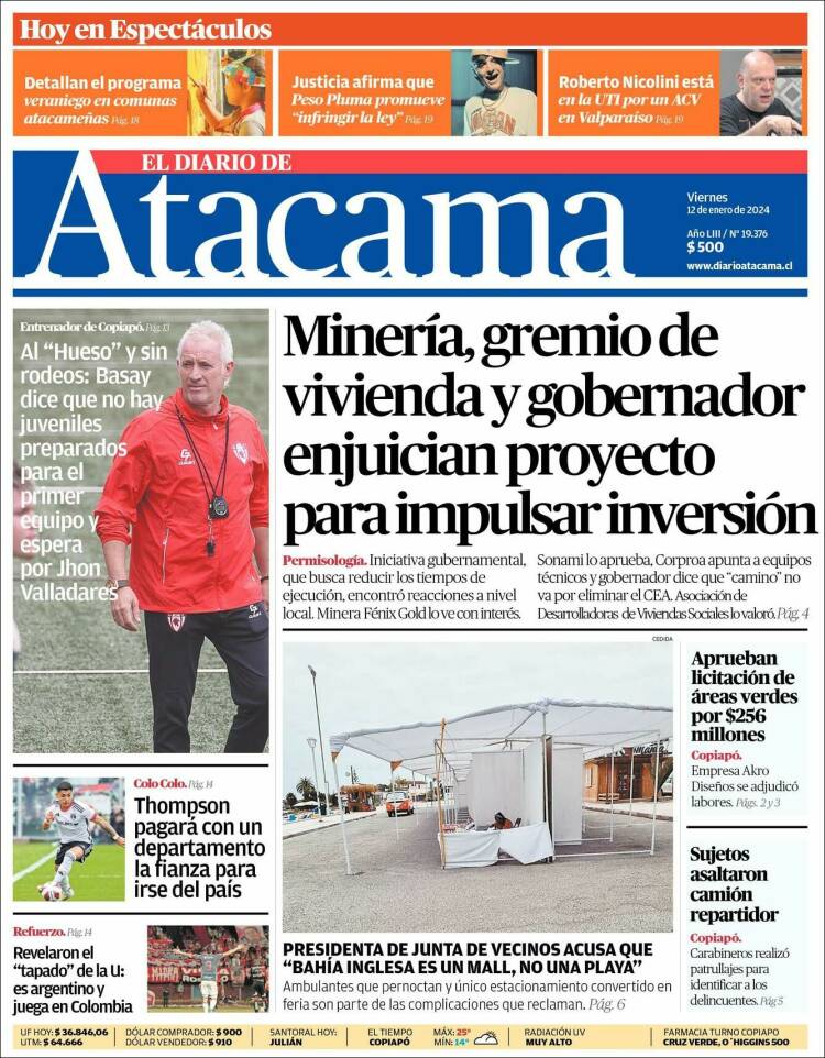 Portada de Diario de Atacama (Chile)