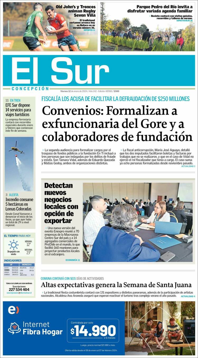 Portada de El Sur (Chile)