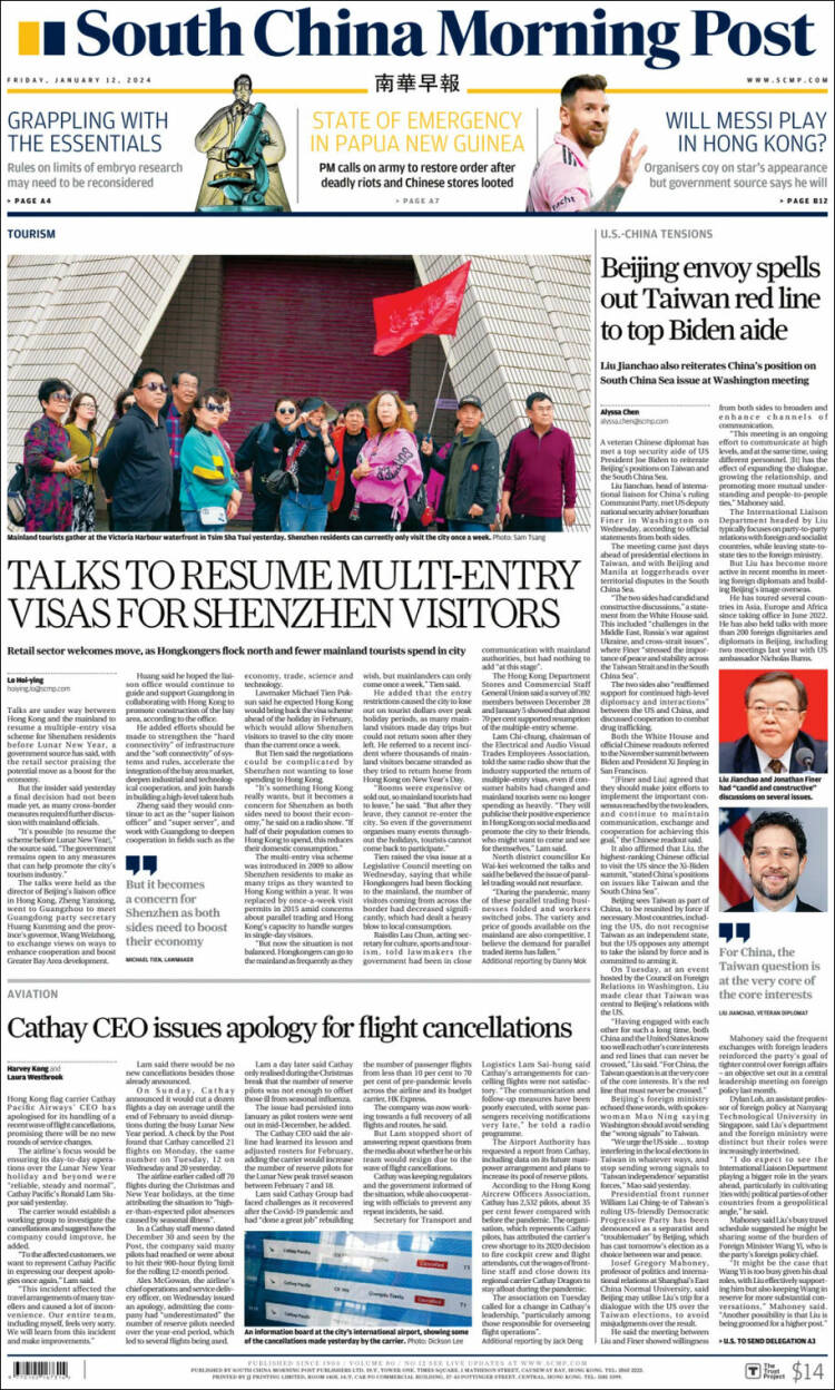 Portada de South China Morning Post (China)
