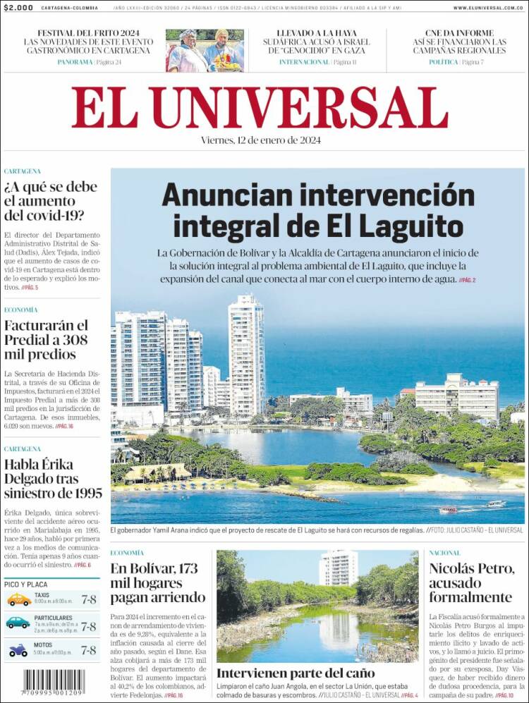 Portada de El Universal (Colombia)