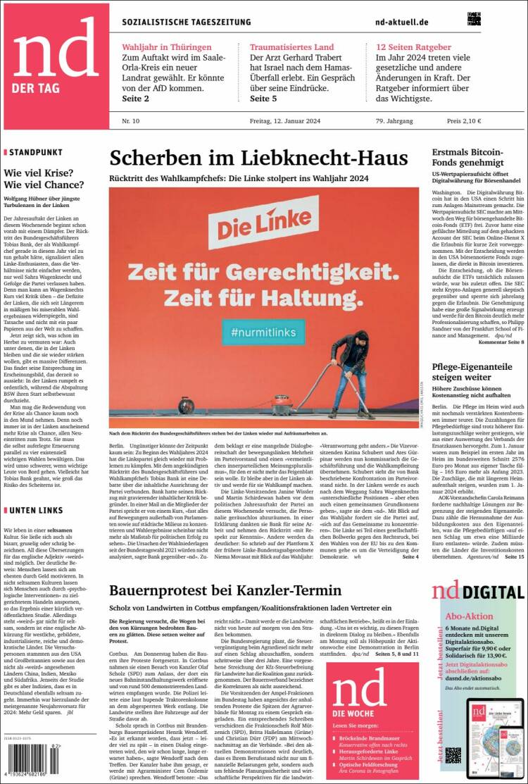 Portada de Neues Deutschland (Alemania)