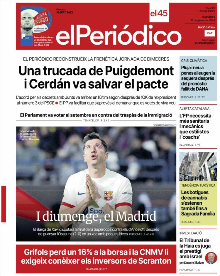 Portada de El Periódico de Catalunya (España)