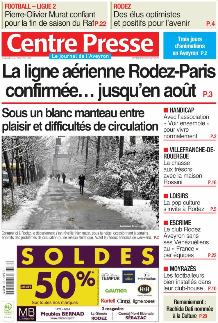 Portada de Centre Presse (Francia)