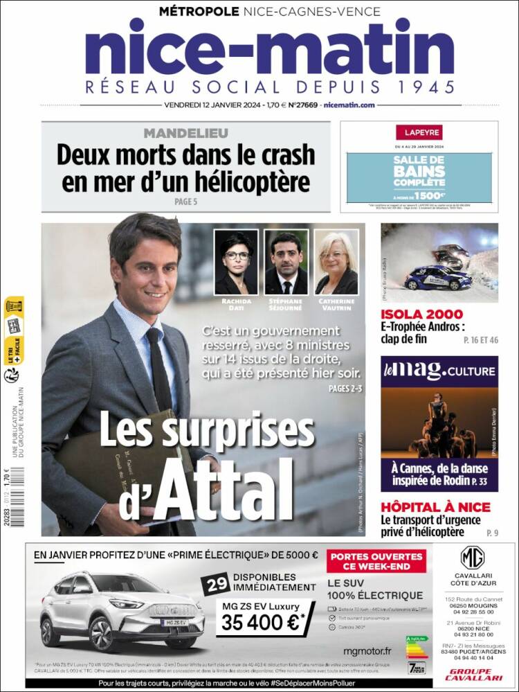 Portada de Nice-Matin (Francia)