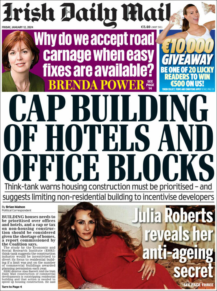 Portada de Irish Daily Mail (Irlanda)