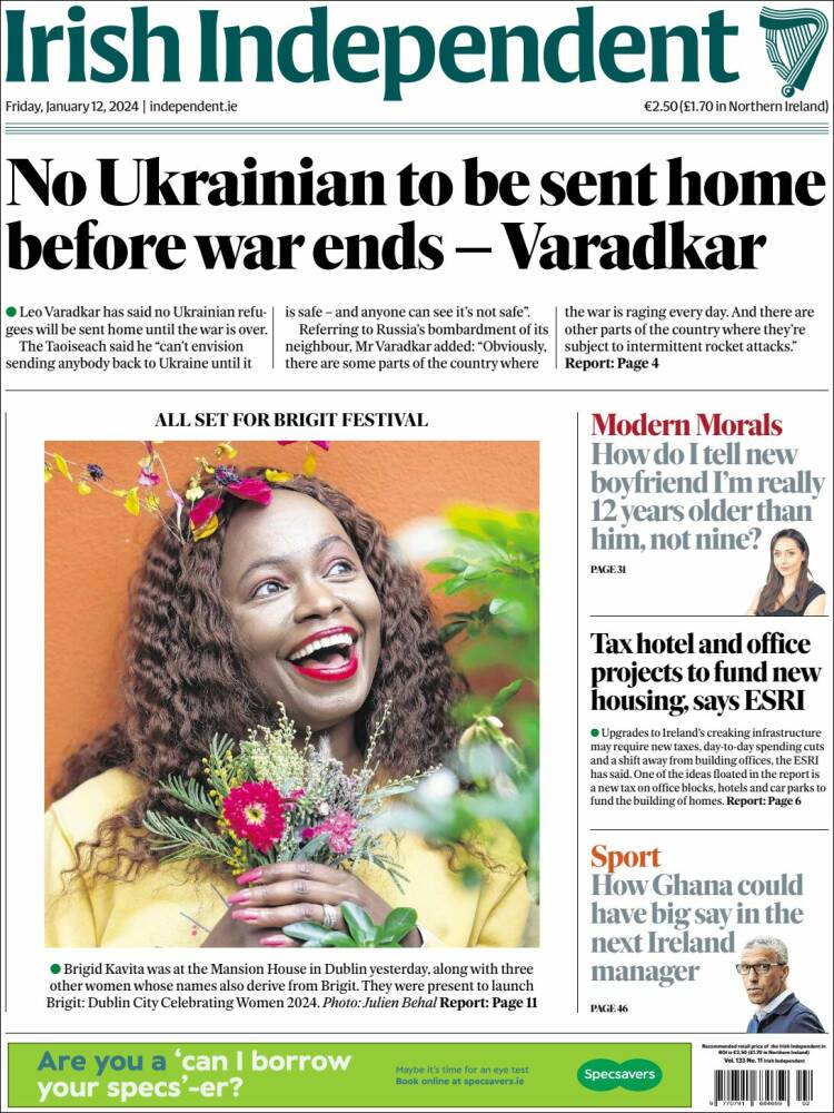 Portada de Irish Independent (Irlanda)