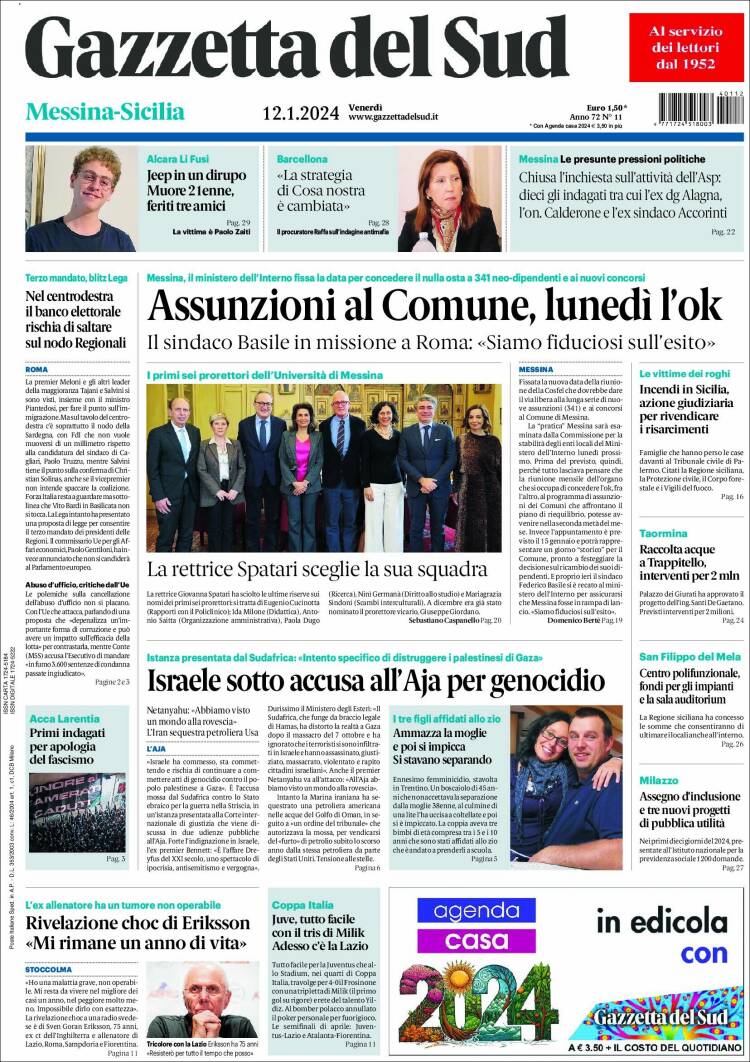 Portada de Gazzetta del Sud (Italia)