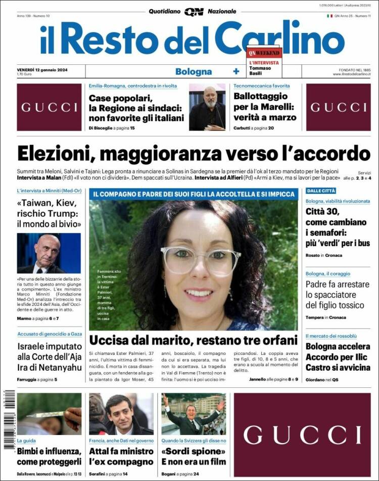 Portada de Il Resto del Carlino (Italia)